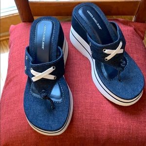 Lower East Side Denim Slide Sandal Wedges Sz 8